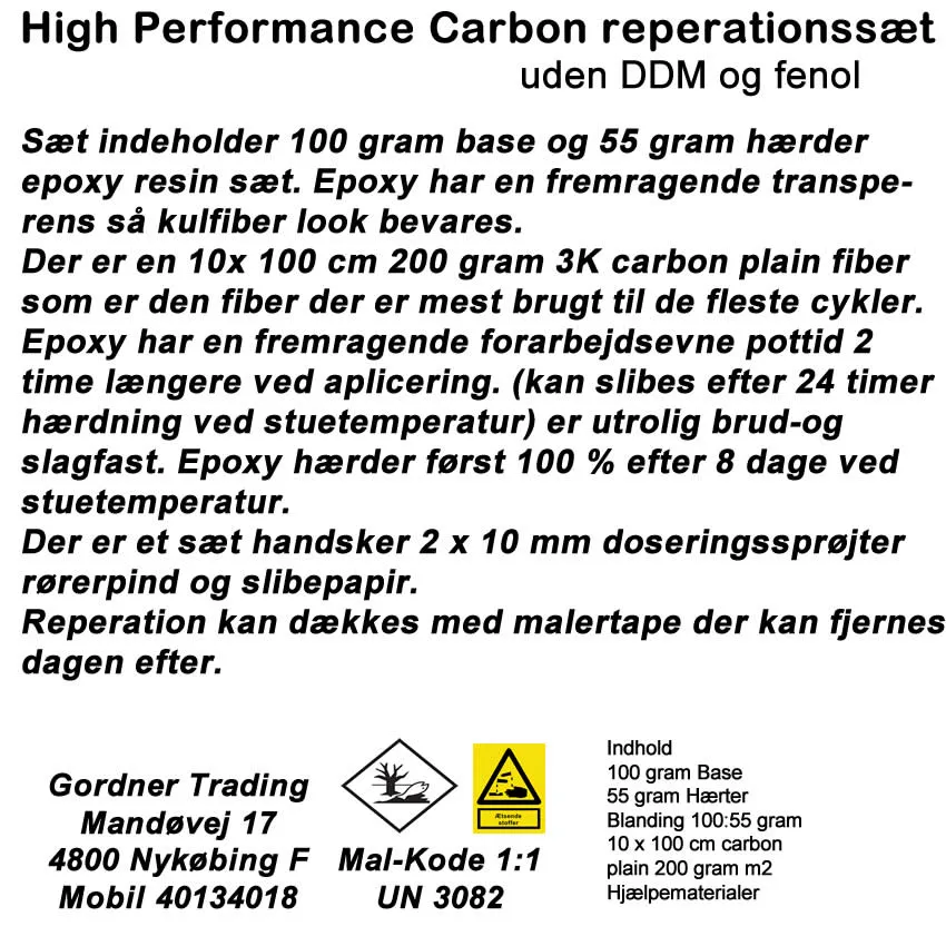 Gordner Kulfiber epoxy reparationssæt carboncykel